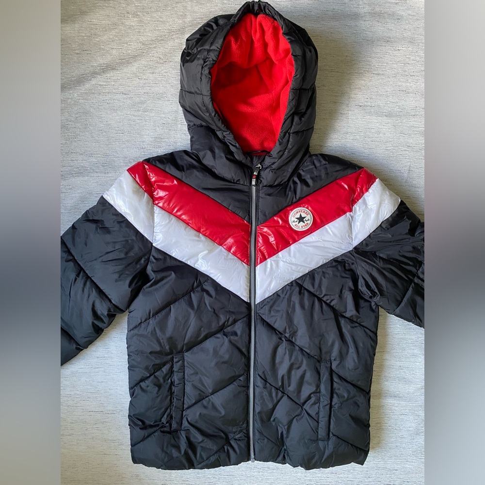 Converse Boys Black Jacket with Vibrant Red Lining size XL 13-15 Y